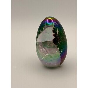 Hand-Blown Iridescent Art Glass Egg Paperweight — Signed Studio Glass 2.5" Tall